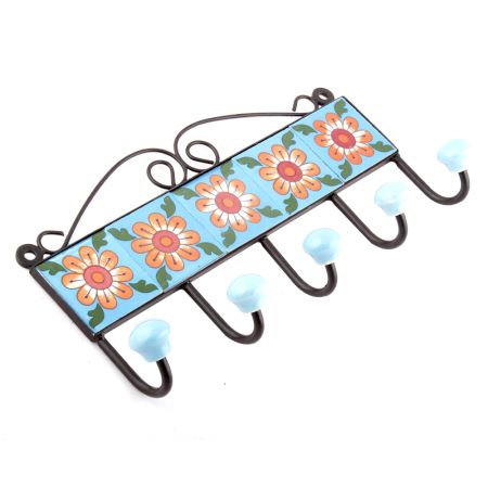 Turquoise Peach Flower Tiles Hooks